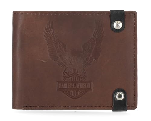 Harley-Davidson Men's Classic Genuine Leather Crazy Horse Eagle Wallet - Brown