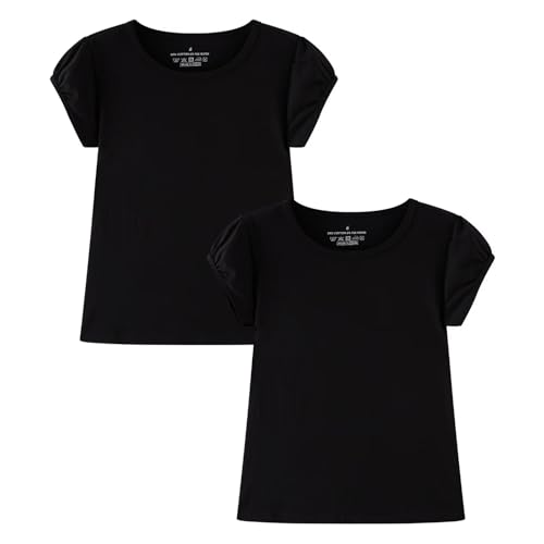 Image of Huata Girls Short Puff Sleeve Tee Basic T-Shirt 2 Packs Crewneck