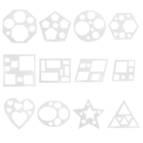 12 Pcs Mini Drawing Stencil Geometric Stencils Circle Square Heart Star Template Set for Painting Basic Shape Tracing Simple Drawing Stencils for Classroom Painting DIY Craft (3x3 Inches)
