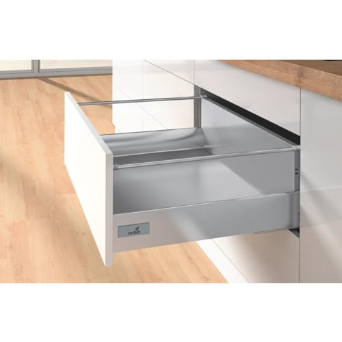 Image of Hettich InnoTech 520mm Soft Closing Drawer System | Silver Finish System for Home, Kitchen & Wardrobe | Load Bearing Capacity 50. kg | 100% Extension, Powder Coated Steel (2 Pcs)