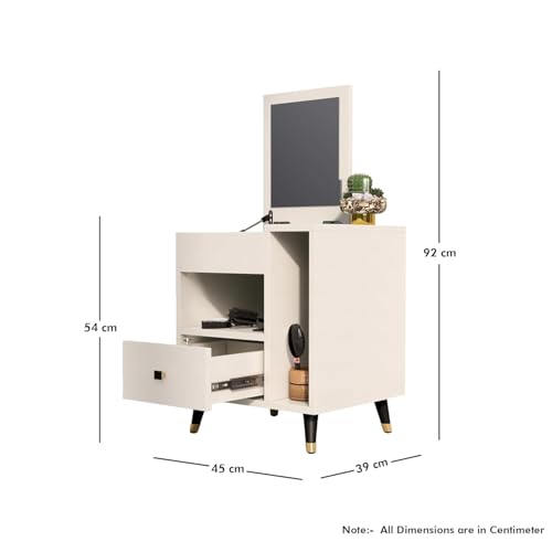 Image of Bniture Engineered Wood Dressing Table with 1 Drawer, Mirror and Huge Storage Space | Vanity for Living Room, Bedroom (Frosty White)
