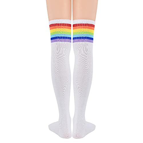 Image of American Trends Womens Rainbow Socks Striped Knee High Socks Thigh High Stockings Casual Tube Socks Costume Leg Warmers