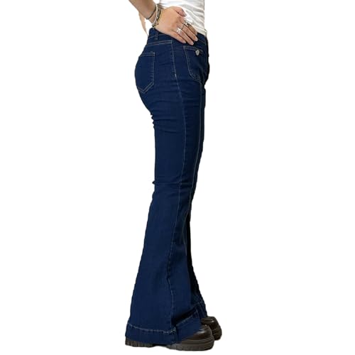 HOXIJIA Women Y2K Low Rise Flare Jeans Wide Leg Stretch Denim Pants 2000s Retro Bell Bottom Streetwear Trousers3