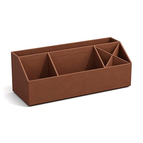 BIGSO ELISA Schreibtisch Organizer – Aufbewahrungsbox mit 4 Fächern – Schreibtischablage für Zettel, Büroklammern, Stifte & Kleinteile – Sortierkasten aus Faserplatte und Papier – sienna