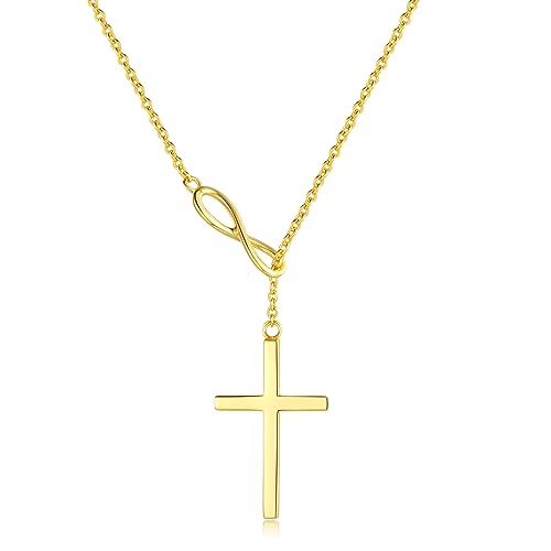 FANCIME Collier Croix Femme en Argent 925/1000 Plaqué Or Jaune Chretienne Religieux Infini Pendentif et Chaîne Cadeau Bijoux pour Femme Filles - Chaîne Ajustable: 40...