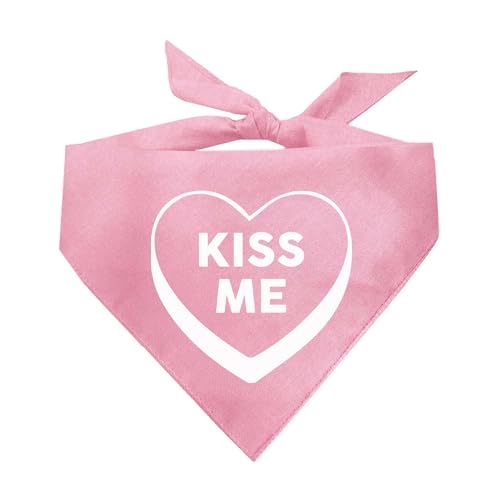 Candy Heart (Kiss Me, XOXO, I Chews You, Be Mine) Valentine's Day Dog Bandana (Baby Pink) (One Size, Kiss Me)
