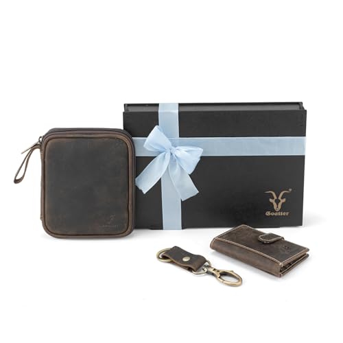 Image of Goatter Men Leather Gift Hamper , Leather Wallet & Organizer and Key Chain, (Set of 3 Gift Set), Brown