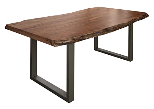 MASSIVMOEBEL24.DE Freeform 5 Tavolo da Pranzo in Legno di Acacia - Laccato Natur/Gambe in Ferro - Argento Mat 220x100x77