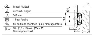 High Quality Ball Bearing Drawer Slide, Single Extension Drawer Slide, 342 mm, 17 mm nut