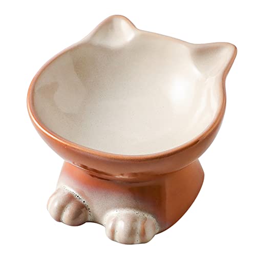 Image of Nihow Elevated Cat/Dog Bowls: 5 Inch Ceramic Raised Cat Food & Water Bowl Set for Protecting Pet