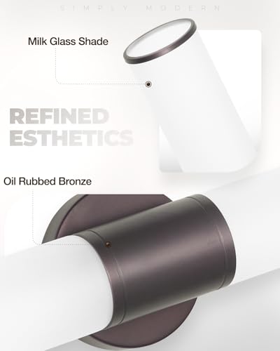 Image of 2-Light Bathroom Vanity Lighting Fixture, Oil Rubbed Bronze Wall Sconce with Opal White Glass, E26 Stocket Indoor Wall Lamp, Modern Mirror Light