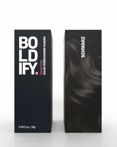 BOLDIFY Streuhaar für Dünner Werdendes Haar (Schwarz), Unsichtbar, Natürlich, Große Flasche, 28g, Kaschiert Haarausfall in 15 Sek, Haarverdichtung, Haarpuder für Feines Haar, Frauen/Männer