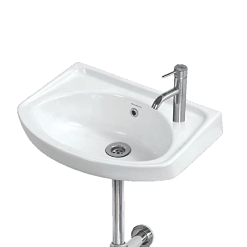 Image of Wash Basin Wall Hung Mounted Glossy Finish White Sink for Bathroom - (18 x 12 x 6 Inch)