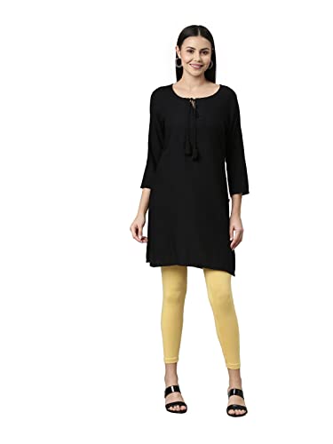 Image of GO COLORS Soft Cotton Stretch Cropped Leggings for Women | Breathable, Mid Rise