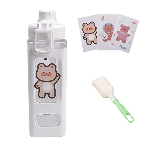 Botella de agua Kawaii con paja y pegatina, botella de plástico portátil cuadrada para niños y...