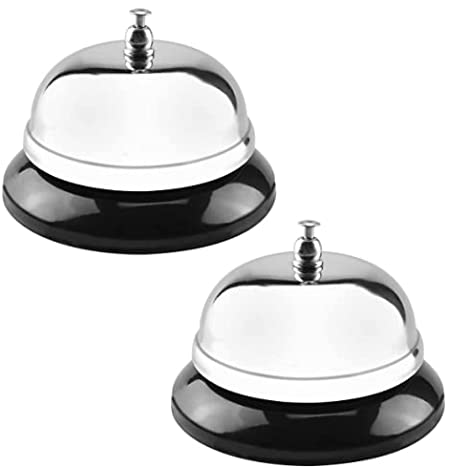 Call Bell 2 Pack Stainless Steel Metal Counter Desk Bell Service Bell Silver for Office Hotels Schools Restaurants Bar Reception Areas