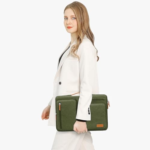 Image of MOSISO 360 Protective Laptop Case 13.3 inch, 13-13.3 inch Laptop Sleeve Compatible with MacBook Air /Pro 13 / Pro 14,HP Dell Acer ASUS,Side Open Carrying Case with 4 Zipper Pockets&Handle, Olive Green