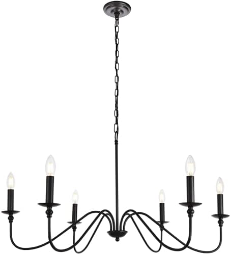 Elegant Lighting Rohan Collection 6 Light Chandelier in Matte Black Finish - 36"D x 19"H