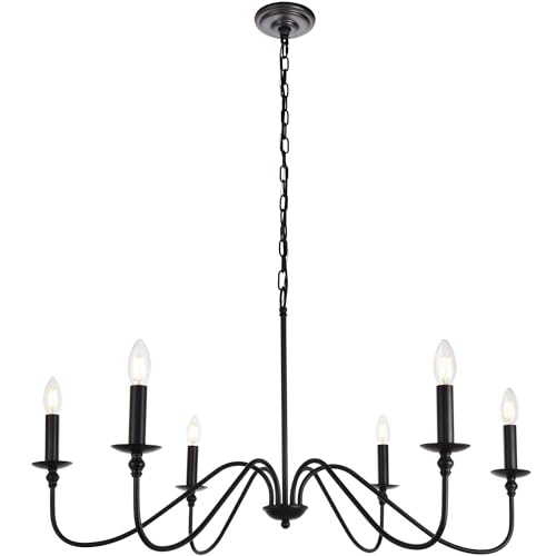 Elegant Lighting Rohan Collection 6 Light Chandelier in Matte Black Finish - 36"D x 19"H