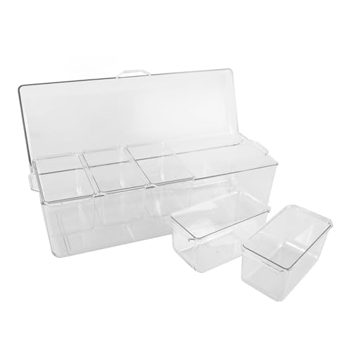 Cabilock Ice Chilled Condiment Server Tray, Plastic 5 Condiment Holder with Lids Fruit Tray for Bar Accessories Fruit Salad Taco Party Garnish