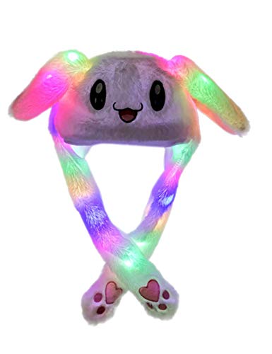Jueshanzj Chapeau de Lapin Bande Dessinée Lumineux Longue Femme Blanc Taille Unique with LED