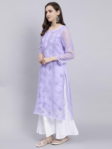 Image of Seva Chikan Hand Embroidered Lucknowi Chikankari Georgette Kurta with Inner Slip for Women SCL4431