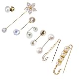 EZ PEACH ブローチ 人工真珠 安全ブローチピン 8個 ストールピン 合金 双頭 装飾用 プレゼント 安全ピン 滑り止めピン ケース付き 襟ピン スカーフ留め パーティー パール 結婚式 (A)