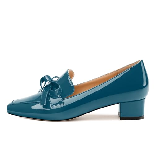 Image of Womens Loafer with Heel, Comfortable Chunky Heels for Women, Loafers Shoes with Bowknot Womens Bunion Dress Shoes