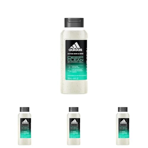 Adidas - Active Skin & Mind - Gel Douche Deep Clean Homme - Clean & Vegan et Flacon recyclé - 250 ML (Lot de 4)