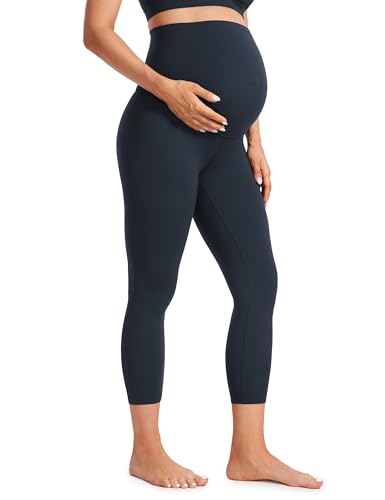 CRZ YOGA Butterluxe Maternity Capris Leggings 23" - Over The Belly Workout Active Yoga Womens Pregnancy Crop Pants Stretchy True Navy Medium
