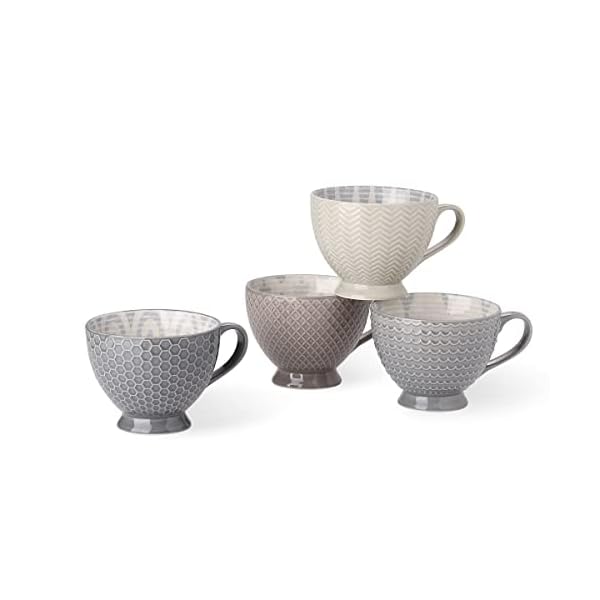 Signature Housewares Pad Print Set of 4 Assorted Footed 14oz Mugs, PP32 Plata Grey