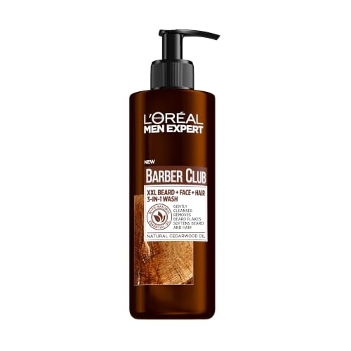 LOreal Men Expert 3-In-1 Beard Hair & Face Wash Deeply Cleanses Removes Beard Flakes Residue & Odours Leaves Beard Soft & Skin Clean Barber Club 400ml