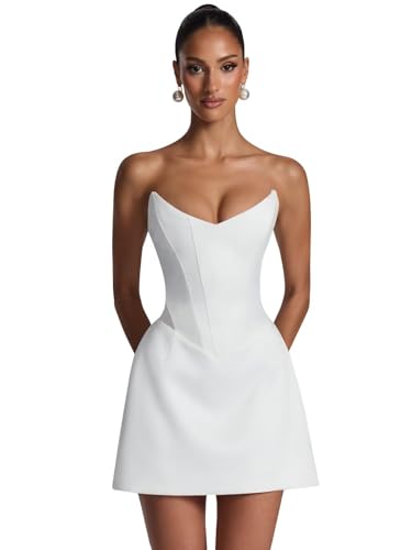 Rmvyu White Satin Homecoming Dress, Short Strapless Corset, Size 8