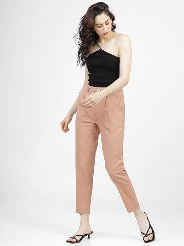 Image of Tokyo Talkies Women's Regular Fit Peg Trousers | Stretchable Trousers| High-Rise