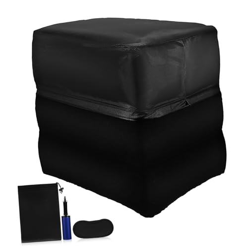 Happyyami Inflatable Travel Foot Rest Adjustable Height Leg Pillow for Airplane Maximum Portability with Air Pump and Storage Bag Soft Texture for Comfort Travel Accessory