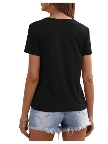 OYOANGLE Women's Cutout Deep V Neck Choker Tee Short Sleeve Summer Tunic Tops Shirts2