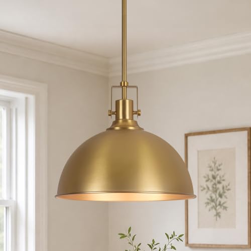 Caiselee 13 in Dome Pendant Light, 1-Light Brushed Gold Pendant Lighting