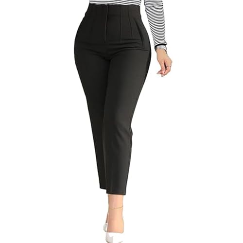 LOVESHOOT Womens High Waisted Pants 2025 Trendy Pleated Straight Leg Dress Pant Business Work Casual Trousers with Pockets Size Large Black