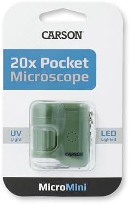 Carson MM-280G MicroMini LED Lighted 20x Pocket Microscope with Built-In UV Light and LED Flashlight - Green