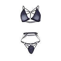 SweetFlirt Women's Open Cup Criss Cross Designer Plus Size Adjustable Bondage Lingerie Set Bra Panty (3XL, Bust-40 Waist-38, Black)