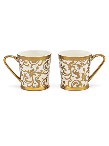 Image of Clay Craft Fine Ceramic Gold Print Design Tea Cups /Mugs Set of 6-180 ml Each (Peter E696), Tea Cup Set of 6, Mugs for Coffee, Cups Set of 6, Mug Set, Ideal for Gifting, Perfect for Home and Office