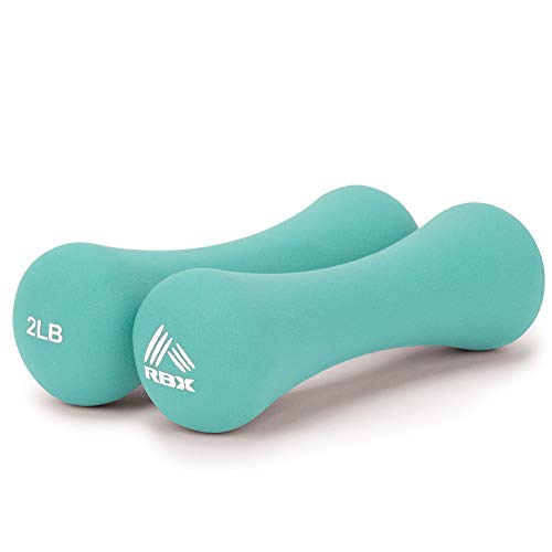RBX Neoprene Hand Weights with Non-Slip Grip - Small Dumbbells for Body Building/Sculpting/Strength Training Exercise, 2 lbs Each, Aqua, (Set of 2)