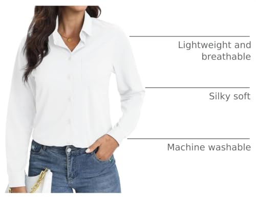 Image of Soft Wrinkle-Free Button Down Stretch Shirts for Women, Breathable Moisture-Wicking Casual Work Dress Tops