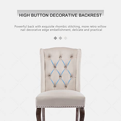 Nrizc Velvet Dining Chairs Set Of 4, Wingback Tufted Dining Chairs With Button Back, Nailhead Trim, Mid Century Modern Dining Chairs For Kitchen, Bedroom, Dining Room (Beige) #TOP3