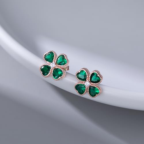 SLUYNZ Solid 925 Sterling Silver Green Clover Earrings Stud for Women Teens Love CZ Clover Stud Earrings for Spring Summer4