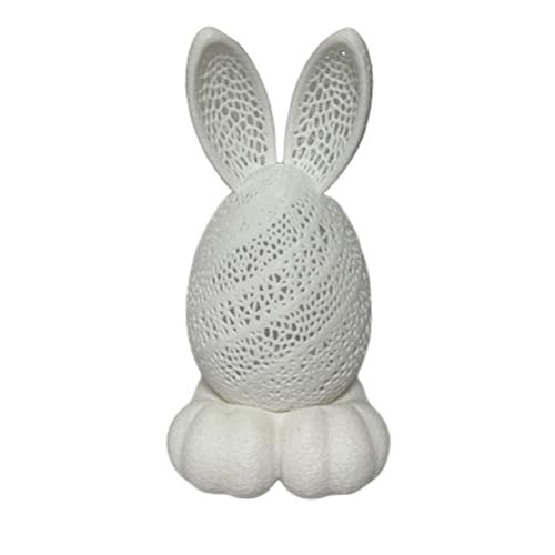 Xnuiasqe Adorno de conejo de Pascua con impresión 3D, portavelas de yeso, decoración de escritorio, figuras de huevo de conejo de corte blanco