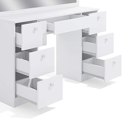 Boahaus Dressing Table, 7 Drawers, Full Width Mirror, Smoked White - Thumbnail 5