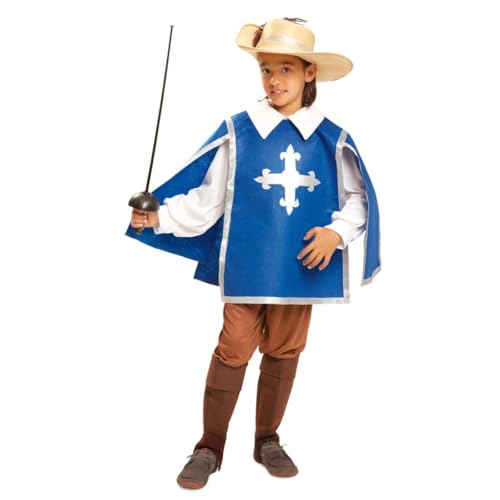 My Other Me Déguisement Mousquetaire pour enfant, 5-6 ans. Comprend un chapeau beige avec plume et bande argentée, une chemise blanche, une casaque bleue...