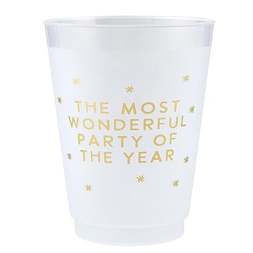 Santa Barbara Design Studio Reusable Plastic Party Cup Pack Gold Foil Holiday Frost Flex Cups, 6-Count/16-Ounce, Wonderful Party