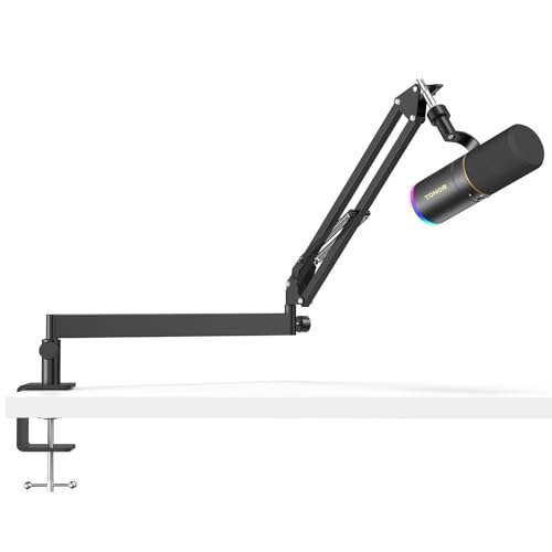 TONOR Dynamisches Microphone mit XLR/USB Kabel, Mikro PC, Vocal Mic Gesangsmikrofon für Streaming, Gaming, Studio, mit Einstellbares RGB, 200 cm Kabel, Low Profile Mikrofonarm, Schwarz, TD520S+LP